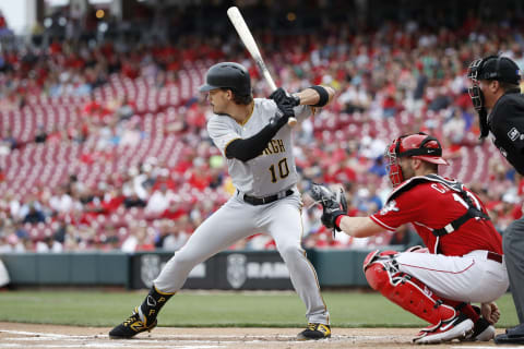 CINCINNATI, OH – MAY 29: Bryan Reynolds #10 of the Pittsburgh Pirates bats during a game against the Cincinnati Reds (Photo by Joe Robbins/Getty Images)