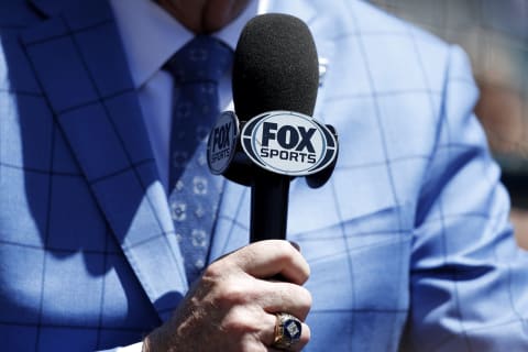 DETROIT, MI – MAY 23: Detailed view as a Fox Sports reporter holds a microphone. (Photo by Joe Robbins/Getty Images)