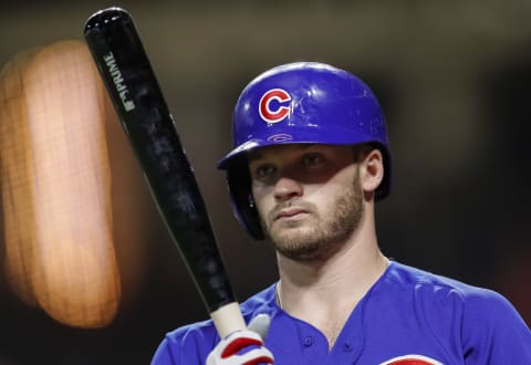 CINCINNATI, OH – AUGUST 08: Ian Happ #8 of the Chicago Cubs is seen at bat during the game against the Cincinnati Reds (Photo by Michael Hickey/Getty Images)