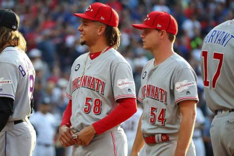 CLEVELAND, OHIO – JULY 09: Luis Castillo #58 and Sonny Gray #54 of the Cincinnati Reds (Photo by Gregory Shamus/Getty Images)