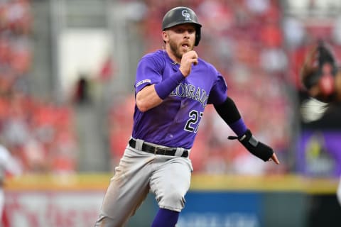 CINCINNATI, OH – JULY 27: Trevor Story #27 of the Colorado Rockies runs the bases against the Cincinnati Reds. (Photo by Jamie Sabau/Getty Images)