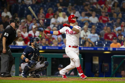 PHILADELPHIA, PA – SEPTEMBER 10: Corey Dickerson #31 of the Philadelphia Phillies hits a solo home run in the bottom of the sixth inning against the Atlanta Braves at Citizens Bank Park on September 10, 2019 in Philadelphia, Pennsylvania. The Phillies defeated the Braves 6-5. (Photo by Mitchell Leff/Getty Images)