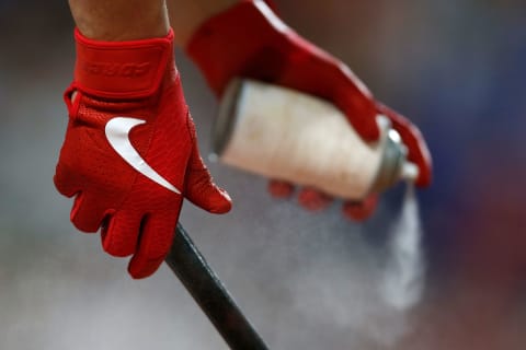 CINCINNATI, OH – AUGUST 10: A detail of the Nike batting gloves worn by Jesse Winker #33 of the Cincinnati Reds (Photo by Kirk Irwin/Getty Images)