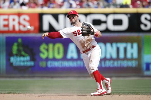 CINCINNATI, OH – AUGUST 11: Kyle Farmer #52 of the Cincinnati Reds (Photo by Joe Robbins/Getty Images)