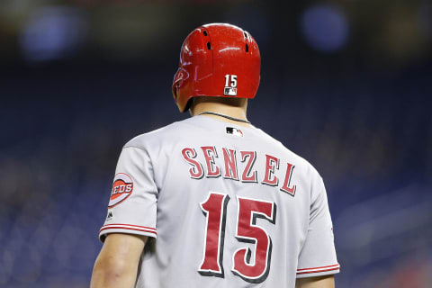 MIAMI, FLORIDA – AUGUST 27: Nick Senzel #15 of the Cincinnati Reds (Photo by Michael Reaves/Getty Images)