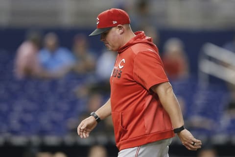 MIAMI, FLORIDA – AUGUST 27: Pitching coach Derek Johnson #36 of the Cincinnati Reds. (Photo by Michael Reaves/Getty Images)