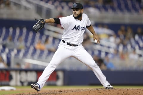 MIAMI, FLORIDA – AUGUST 28: Jarlin Garcia #66 of the Miami Marlins delivers a pitch in the sixth inning against the Cincinnati Reds at Marlins Park on August 28, 2019 in Miami, Florida. (Photo by Michael Reaves/Getty Images)