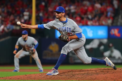 ST LOUIS, MO – SEPTEMBER 28: Steve Cishek #41 of the Chicago Cubs delivers a pitch against the St. Louis Cardinals in the seventh inning at Busch Stadium on September 28, 2019 in St Louis, Missouri. (Photo by Dilip Vishwanat/Getty Images)