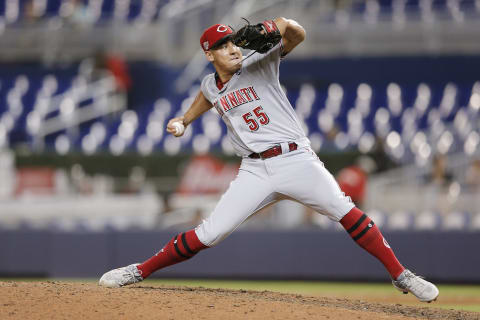 MIAMI, FLORIDA – AUGUST 29: Robert Stephenson #55 of the Cincinnati Reds (Photo by Michael Reaves/Getty Images)