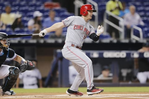 MIAMI, FLORIDA – AUGUST 29: Josh VanMeter #17 of the Cincinnati Reds (Photo by Michael Reaves/Getty Images)