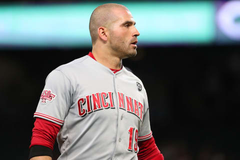 SEATTLE, WASHINGTON – SEPTEMBER 11: Joey Votto #19 of the Cincinnati Reds looks (Photo by Abbie Parr/Getty Images)