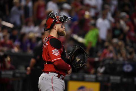 PHOENIX, ARIZONA – SEPTEMBER 15: Tucker Barnhart #16 of the Cincinnati Reds (Photo by Norm Hall/Getty Images)