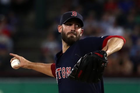 ARLINGTON, TEXAS – SEPTEMBER 25: Rick Porcello #22 of the Boston Red Sox throws against the Texas Rangers in the first inning at Globe Life Park in Arlington on September 25, 2019 in Arlington, Texas. (Photo by Ronald Martinez/Getty Images)