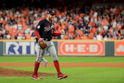 HOUSTON, TEXAS – OCTOBER 29: Sean Doolittle #63 of the Washington Nationals celebrates. (Photo by Mike Ehrmann/Getty Images)