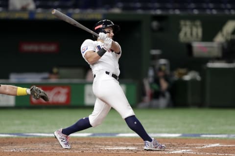 TOKYO, JAPAN – NOVEMBER 13: Outfielder Mark Payton #4 (Photo by Kiyoshi Ota/Getty Images)