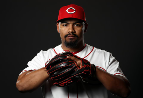 GOODYEAR, ARIZONA – FEBRUARY 19: Tony Santillan #74 poses during Cincinnati Reds Photo Day. (Photo by Jamie Squire/Getty Images)