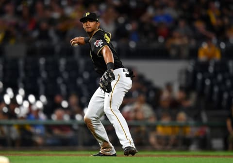 PITTSBURGH, PA – SEPTEMBER 27: Erik Gonzalez #2 of the Pittsburgh Pirates in action during the game against the Cincinnati Reds. (Photo by Joe Sargent/Getty Images)