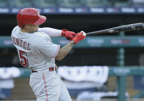 DETROIT, MI – AUGUST 2: Nick Senzel #15 of the Cincinnati Reds hits a double against the Detroit Tigers.(Photo by Duane Burleson/Getty Images)