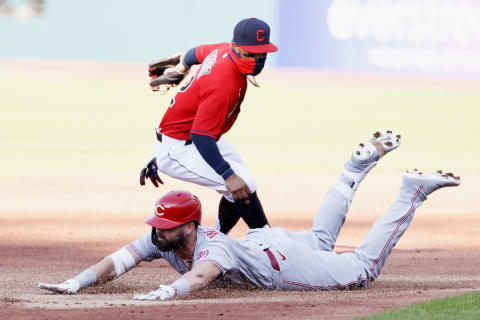 CLEVELAND, OH – AUGUST 06: Jesse Winker #33 of the Cincinnati Reds (Photo by Ron Schwane/Getty Images)