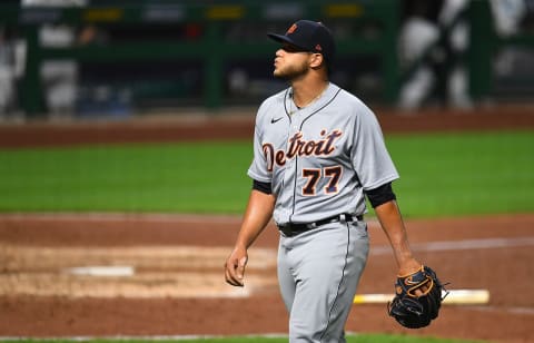 PITTSBURGH, PA – AUGUST 07: Joe Jimenez #77 of the Detroit Tigers walks off the field after giving up a three run home run. (Photo by Joe Sargent/Getty Images)