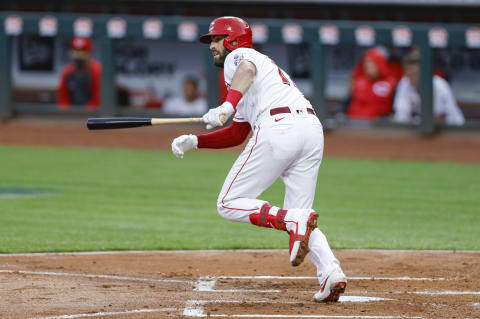 CINCINNATI, OH – SEPTEMBER 22: Curt Casali #12 of the Cincinnati Reds bats. (Photo by Michael Hickey/Getty Images)