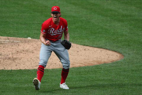 ST LOUIS, MO – JUNE 06: Lucas Sims #39 of the Cincinnati Reds celebrates after recording the final out. (Photo by Dilip Vishwanat/Getty Images)