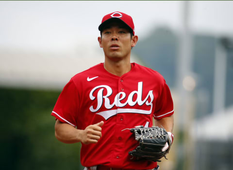 PITTSBURGH, PA – SEPTEMBER 16: Shogo Akiyama #4 of the Cincinnati Reds looks on. (Photo by Justin K. Aller/Getty Images)