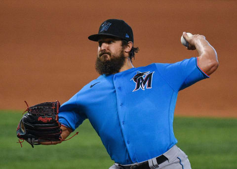 MIAMI, FLORIDA – JULY 09: Caleb Smith #31 of the Miami Marlins delivers a pitch during an intrasquad simulated game. (Photo by Mark Brown/Getty Images)