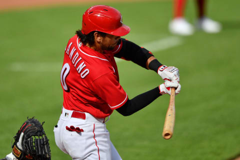 CINCINNATI, OH – JULY 10: Alex Blandino #0 of the Cincinnati Reds bats during an intrasquad scrimmage. (Photo by Jamie Sabau/Getty Images)