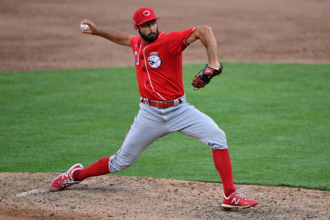 CINCINNATI, OH – JULY 10: Ryan Hendrix #73 of the Cincinnati Reds pitches during an intrasquad scrimmage. (Photo by Jamie Sabau/Getty Images)