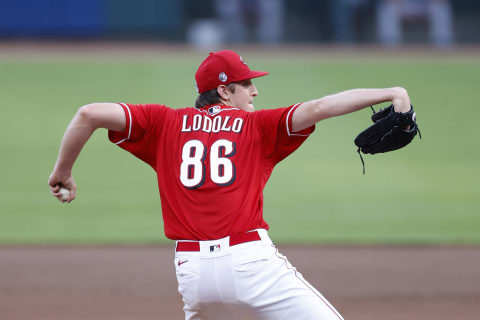 CINCINNATI, OH – JULY 21: Nick Lodolo #86 of the Cincinnati Reds pitches in the first inning during an exhibition game. (Photo by Joe Robbins/Getty Images)