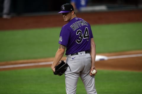 ARLINGTON, TEXAS – JULY 21: Jeff Hoffman #34 of the Colorado Rockies during a MLB exhibition game. (Photo by Ronald Martinez/Getty Images)