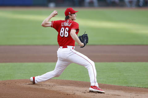 CINCINNATI, OH – JULY 21: Nick Lodolo #86 of the Cincinnati Reds pitches in the first inning of an exhibition game. (Photo by Joe Robbins/Getty Images)
