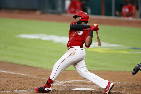 CINCINNATI, OH – JULY 22: Phillip Ervin #6 of the Cincinnati Reds bats during an exhibition game against the Detroit Tigers at Great American Ball Park on July 22, 2020 in Cincinnati, Ohio. The Reds defeated the Tigers 2-1. (Photo by Joe Robbins/Getty Images)