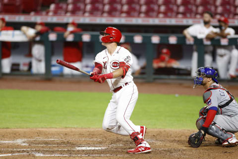 CINCINNATI, OH – JULY 27: Tyler Stephenson #37 of the Cincinnati Reds hits a solo home run. (Photo by Joe Robbins/Getty Images)