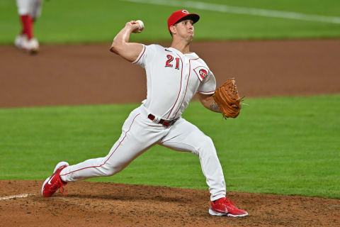 CINCINNATI, OH – AUGUST 3: Michael Lorenzen #21 of the Cincinnati Reds pitches. (Photo by Jamie Sabau/Getty Images)