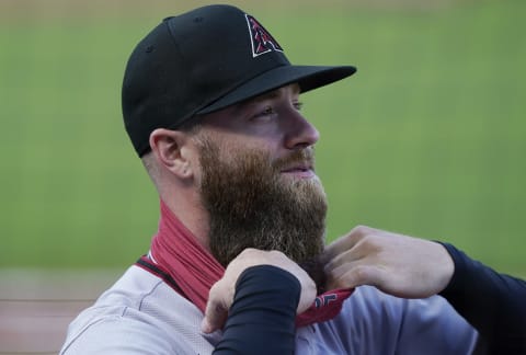 SAN FRANCISCO, CALIFORNIA – AUGUST 22: Archie Bradley #25 of the Arizona Diamondbacks wearing a mask looks on prior to the start of the game. (Photo by Thearon W. Henderson/Getty Images)