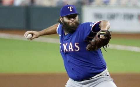 HOUSTON, TEXAS – SEPTEMBER 03: Lance Lynn #35 of the Texas Rangers pitches. (Photo by Bob Levey/Getty Images)