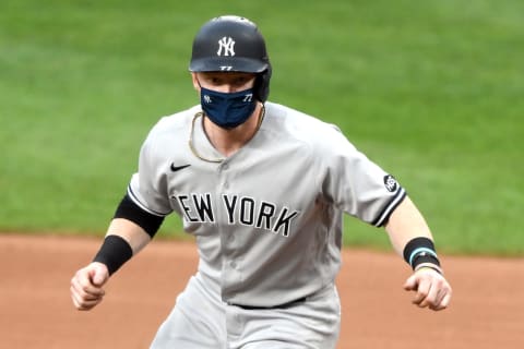 BALTIMORE, MD – SEPTEMBER 04: Clint Frazier #77 of the New York Yankees leads off first base. (Photo by Mitchell Layton/Getty Images)