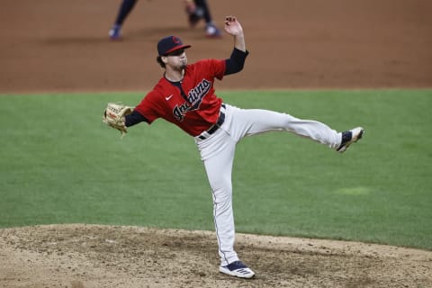 CLEVELAND, OH – SEPTEMBER 10: Kyle Nelson #63 of the Cleveland Indians pitches. (Photo by Ron Schwane/Getty Images)