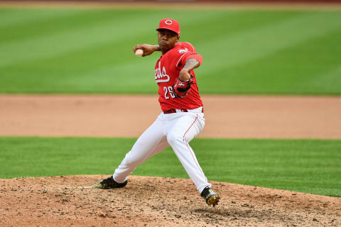 CINCINNATI, OH – SEPTEMBER 14: Raisel Iglesias #26 of the Cincinnati Reds pitches. (Photo by Jamie Sabau/Getty Images)