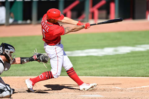 CINCINNATI, OH – SEPTEMBER 20: Nick Senzel #15 of the Cincinnati Reds bats against the Chicago White Sox. (Photo by Jamie Sabau/Getty Images)