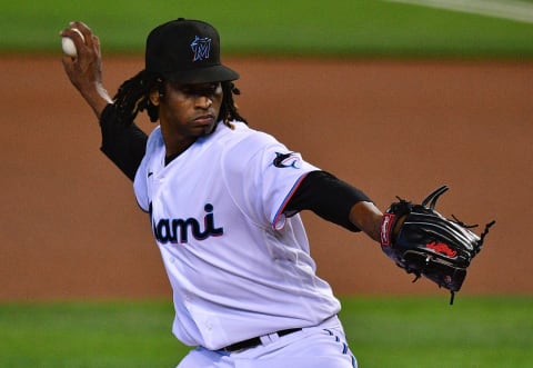 MIAMI, FLORIDA – SEPTEMBER 17: Jose Urena #62 of the Miami Marlins delivers a pitch. (Photo by Mark Brown/Getty Images)