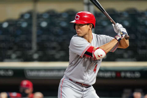 MINNEAPOLIS, MN – SEPTEMBER 25: Shogo Akiyama #4 of the Cincinnati Reds bats. (Photo by Brace Hemmelgarn/Minnesota Twins/Getty Images)