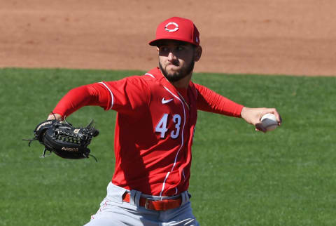 GOODYEAR, ARIZONA – FEBRUARY 28: Cionel Perez #43 of the Cincinnati Reds delivers a pitch. (Photo by Norm Hall/Getty Images)