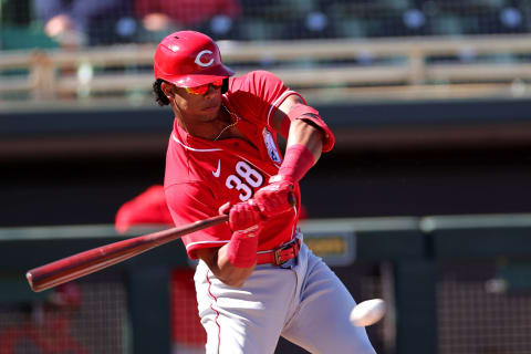 MESA, ARIZONA – MARCH 01: Jose Garcia #38 of the Cincinnati Reds in action during a preseason game. (Photo by Carmen Mandato/Getty Images)