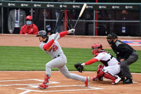 CINCINNATI, OH – APRIL 1: Nolan Arenado #28 of the St. Louis Cardinals bats against the Cincinnati Reds on Opening Day. (Photo by Jamie Sabau/Getty Images)