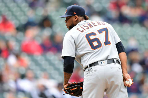 CLEVELAND, OHIO – APRIL 11: Jose Cisnero #67 of the Detroit Tigers pitches during a game. (Photo by Emilee Chinn/Getty Images)