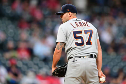 CLEVELAND, OHIO – APRIL 10: Alex Lange #57 of the Detroit Tigers pitches during a game. (Photo by Emilee Chinn/Getty Images)