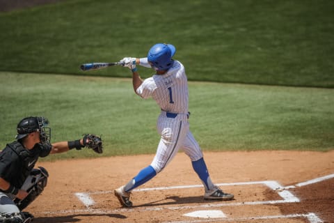 LOS ANGELES, CALIFORNIA – MAY 02: Matt McLain #1 of UCLA swings the bat. (Photo by Andy Bao/Getty Images)